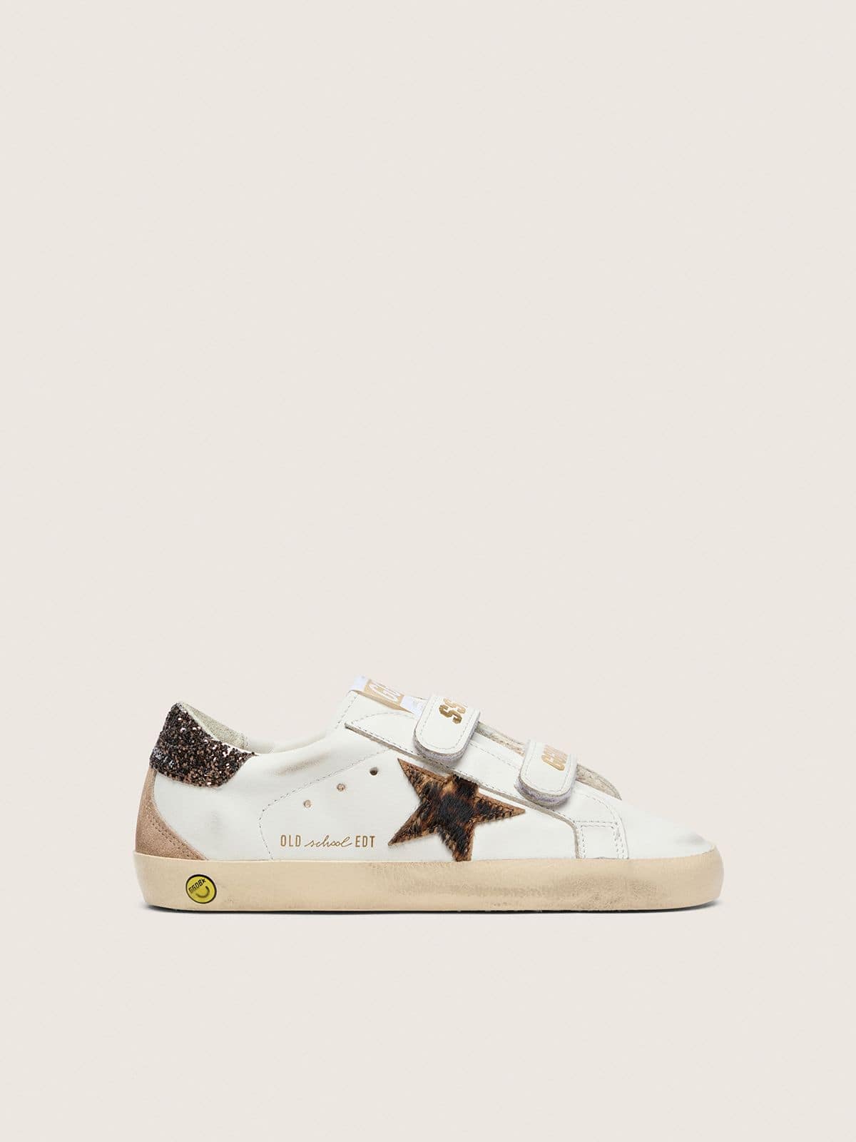 Golden Goose - Young Old School in white leather with leopard pony skin star in 