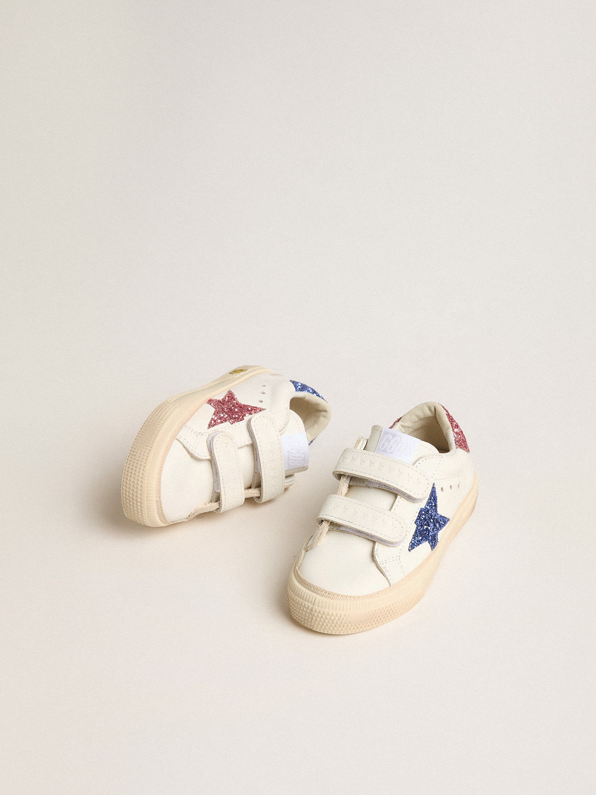 Golden Goose - May School Young in pelle con stella e talloncino glitter in 