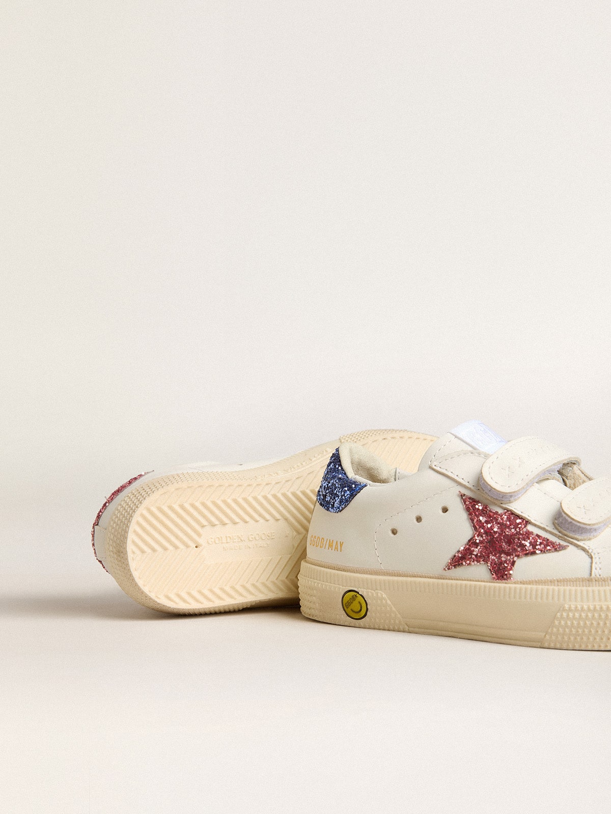 Golden Goose - May School Young in pelle con stella e talloncino glitter in 