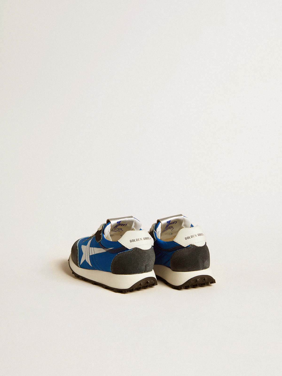 Golden Goose - Marathon Young in blue nylon with printed star and leather heel tab in