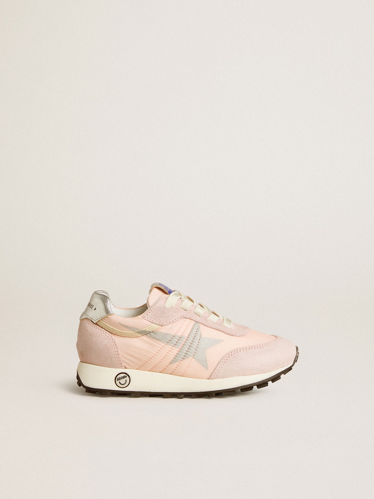 Marathon Young in pink nylon with printed star and leather