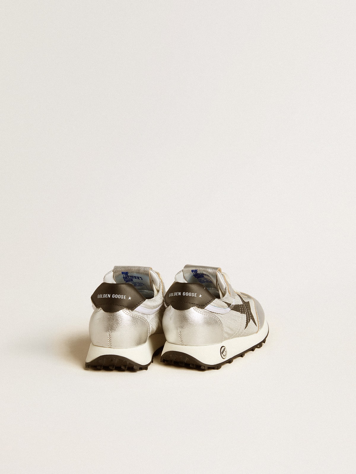 Golden Goose - Young Marathon in silver nylon with black star and leather heel tab in 