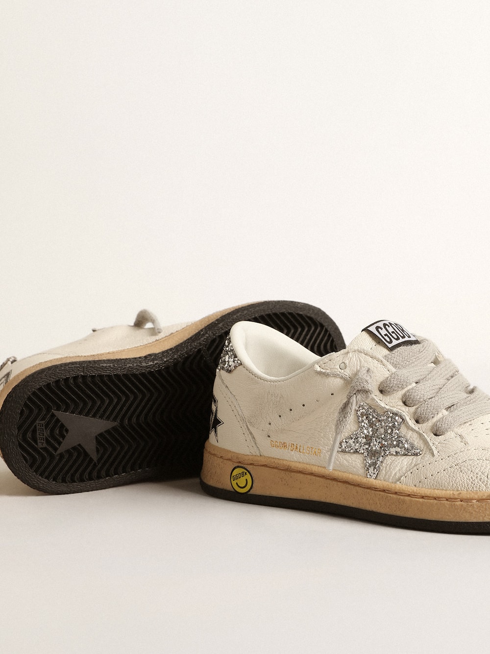 Golden Goose - Ball Star Young in nappa with silver glitter star and heel tab in 