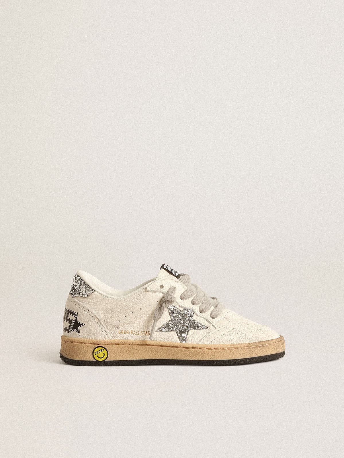 Golden Goose - Ball Star Young de napa con estrella y refuerzo del talón con purpurina plateada in 