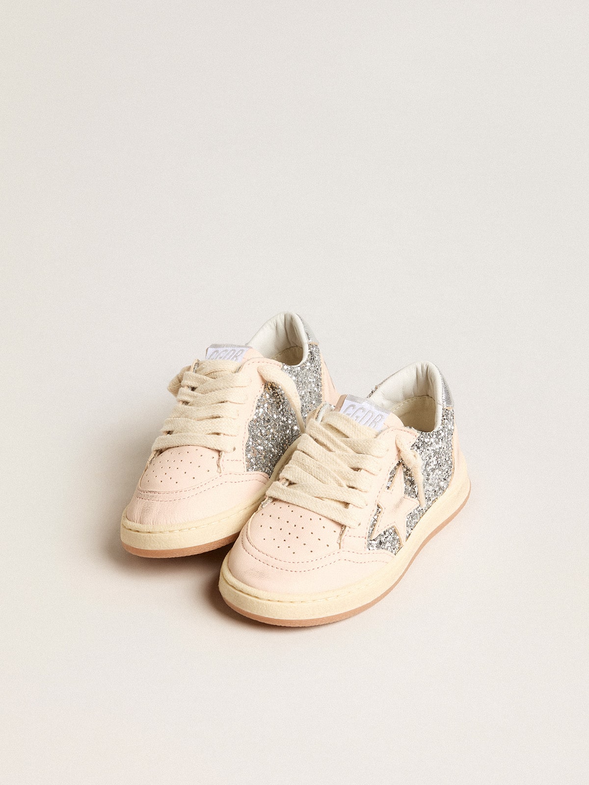 Young Ball Star in glitter with silver metallic leather heel