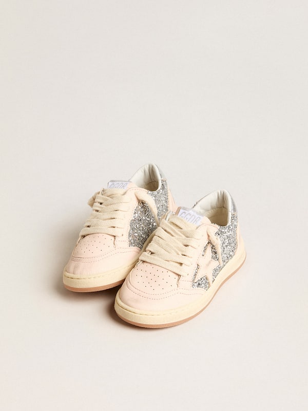 Golden Goose - Young Ball Star in glitter with silver metallic leather heel tab in 