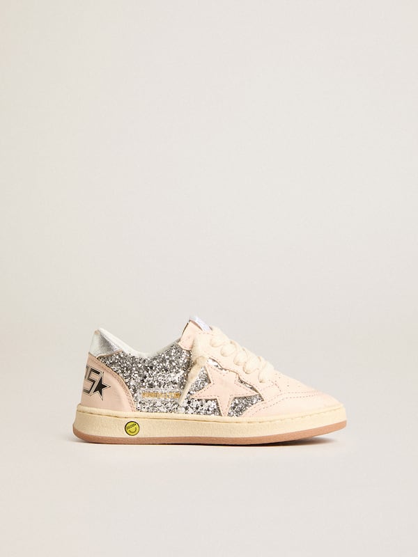 Golden Goose - Young Ball Star in glitter with silver metallic leather heel tab in 