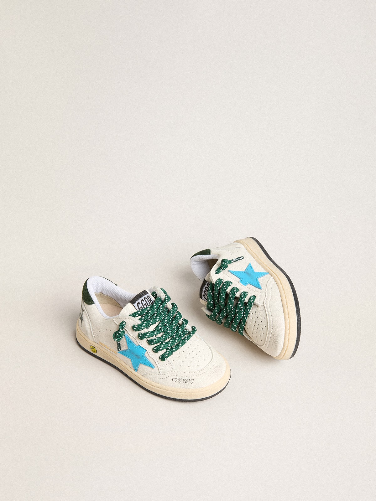 Young Ball Star with turquoise star and green suede heel tab Golden Goose