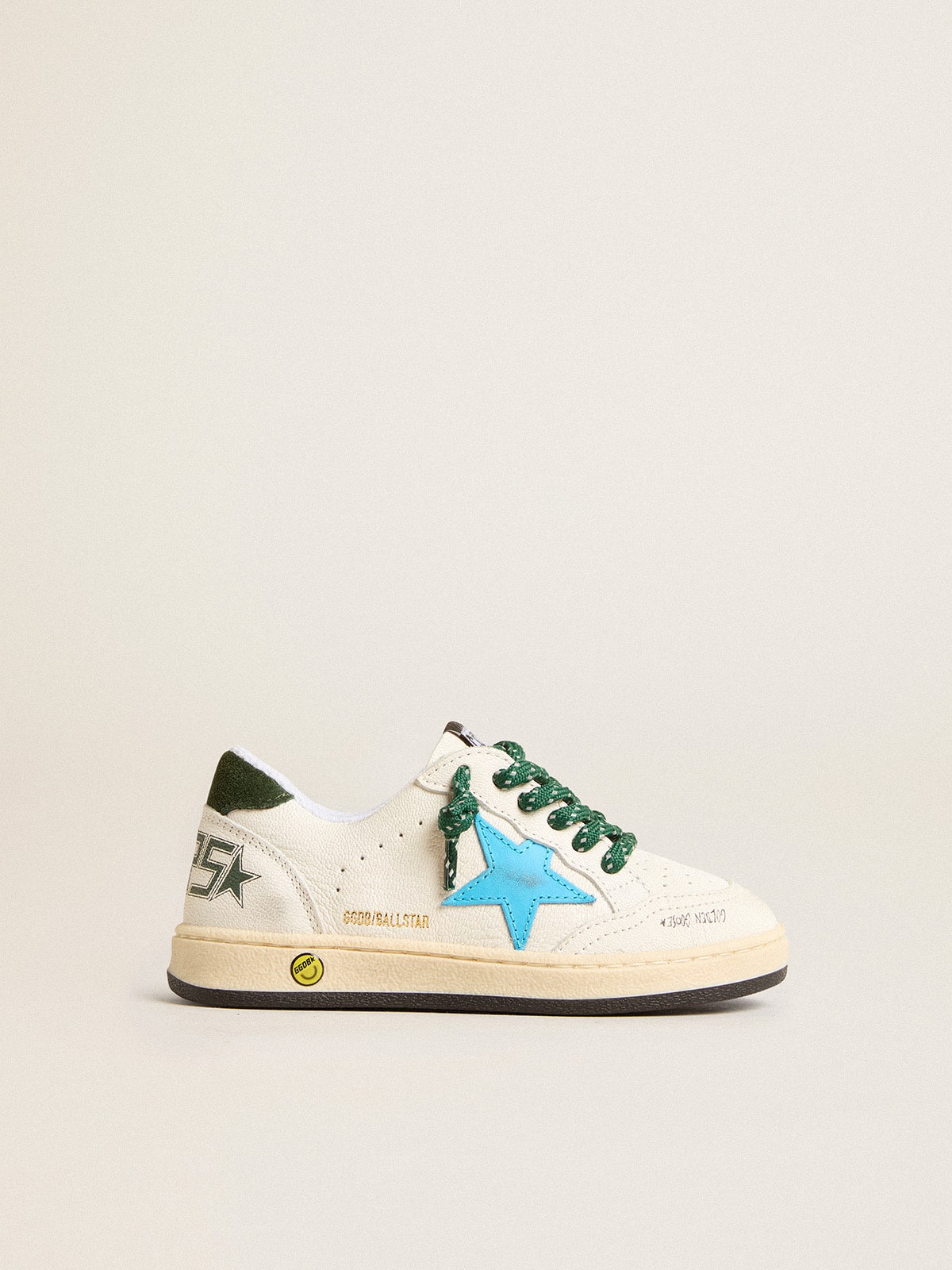 Golden Goose - Ball Star Young con estrella turquesa y refuerzo del talón de ante verde in 