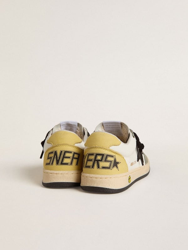 Golden Goose - Ball Star Young in white nappa with dark green suede inserts and black star in 