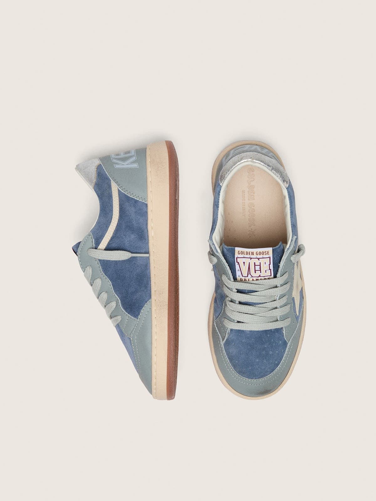 Golden Goose - Ball Star young de suede azul jeans e azul-claro com estrela de couro branco in 