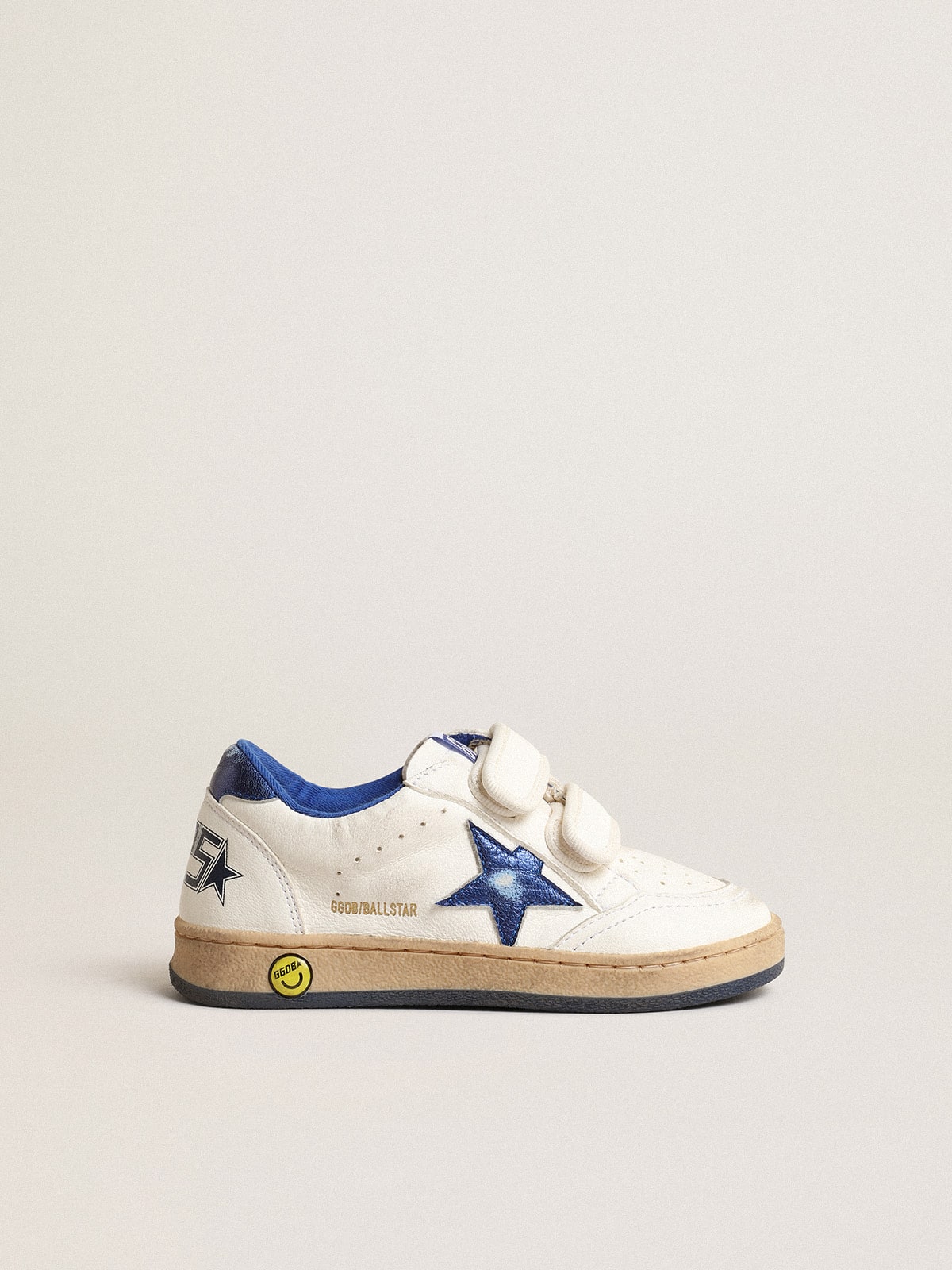 Ball Star Young con stella e talloncino in pelle laminata blu Golden Goose