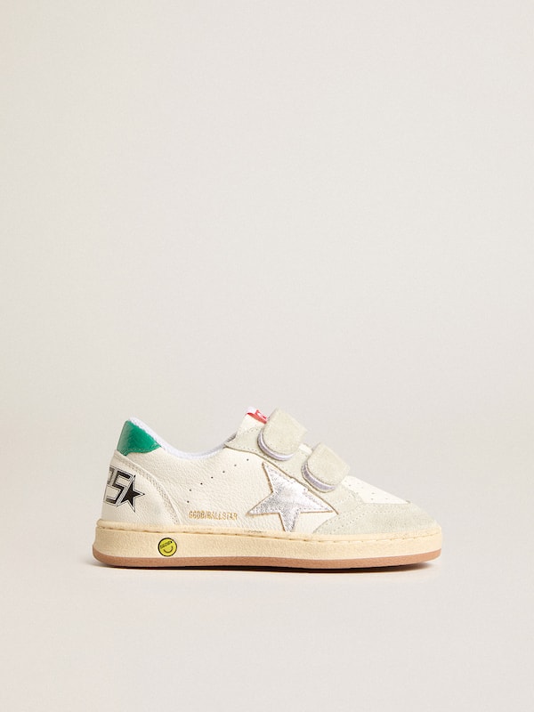 Golden Goose - Young Ball Star with silver star and green suede heel tab in 