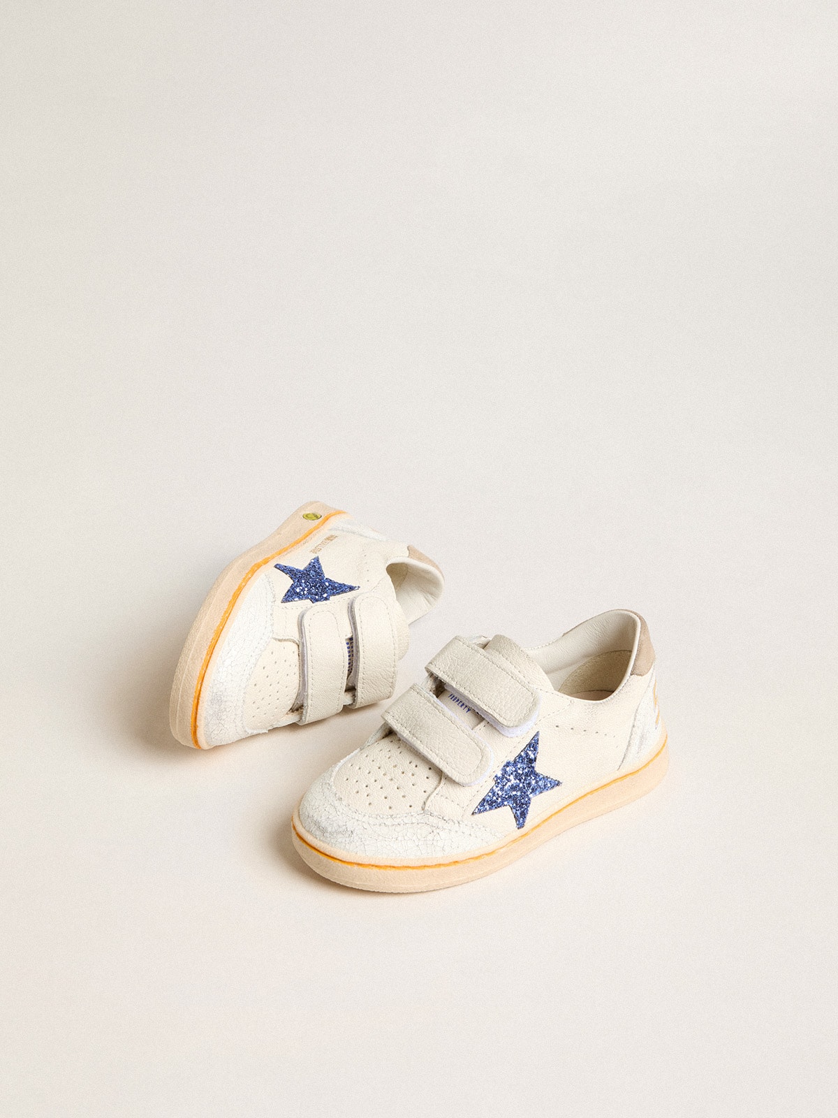 Golden Goose - Young Ball Star with blue glitter star and beige suede heel tab in 