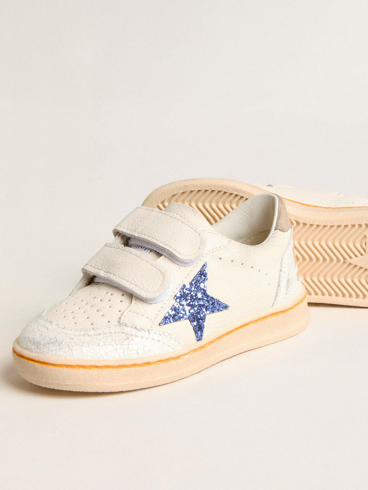 Golden Goose - Young Ball Star with blue glitter star and beige suede heel tab in 