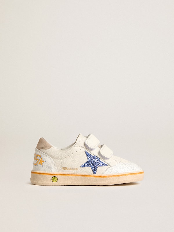 Golden Goose - Young Ball Star with blue glitter star and beige suede heel tab in 