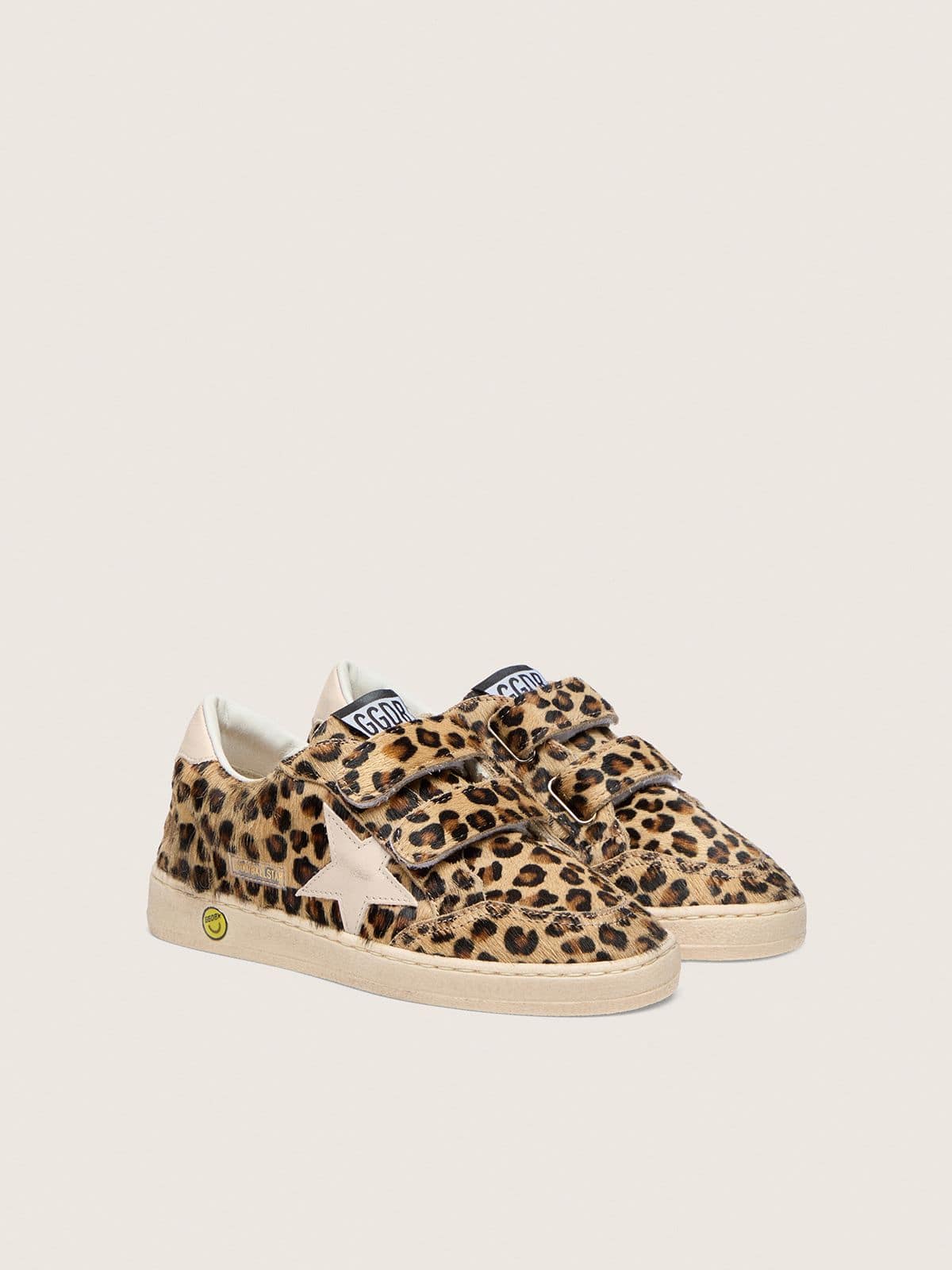 Golden Goose - Young Ball Star in leopard-print pony skin with pink leather star and heel tab in 