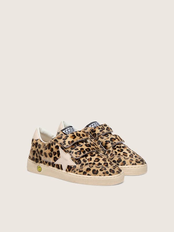 Golden Goose - Young Ball Star in leopard-print pony skin with pink leather star and heel tab in 