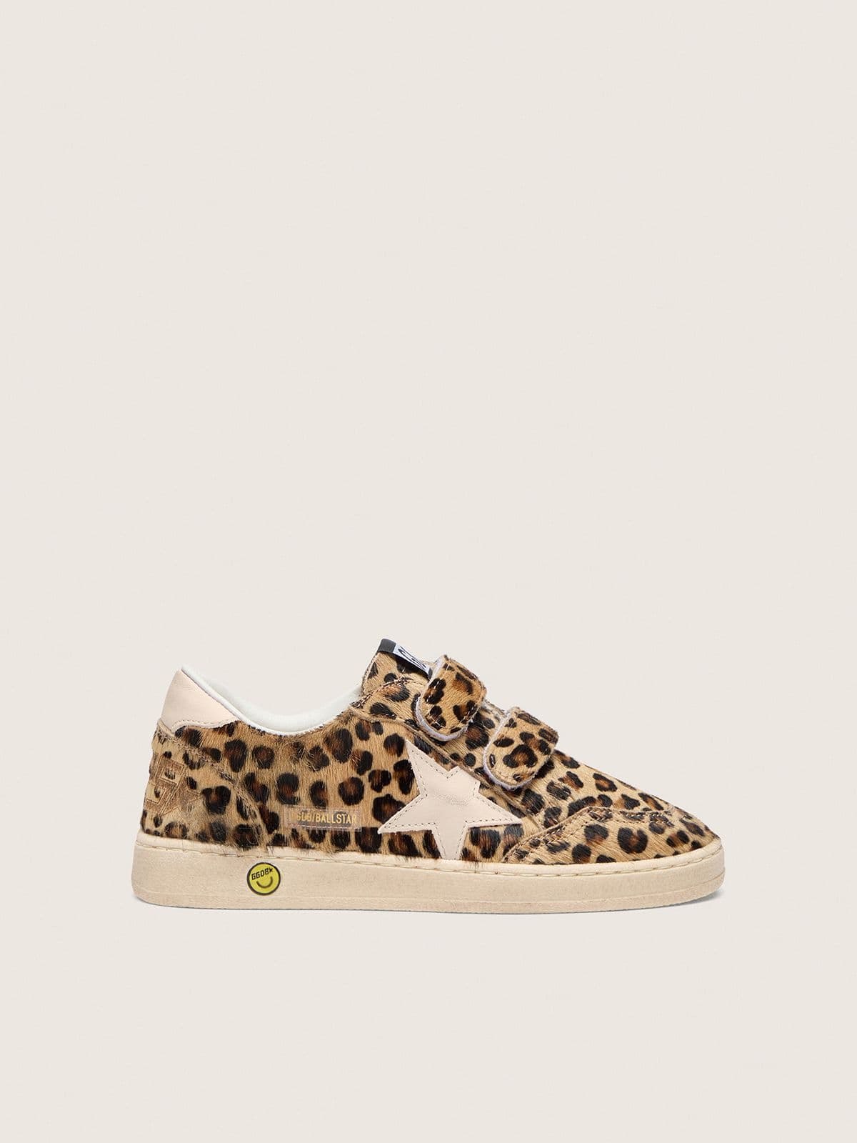 Golden Goose - Young Ball Star in leopard-print pony skin with pink leather star and heel tab in 