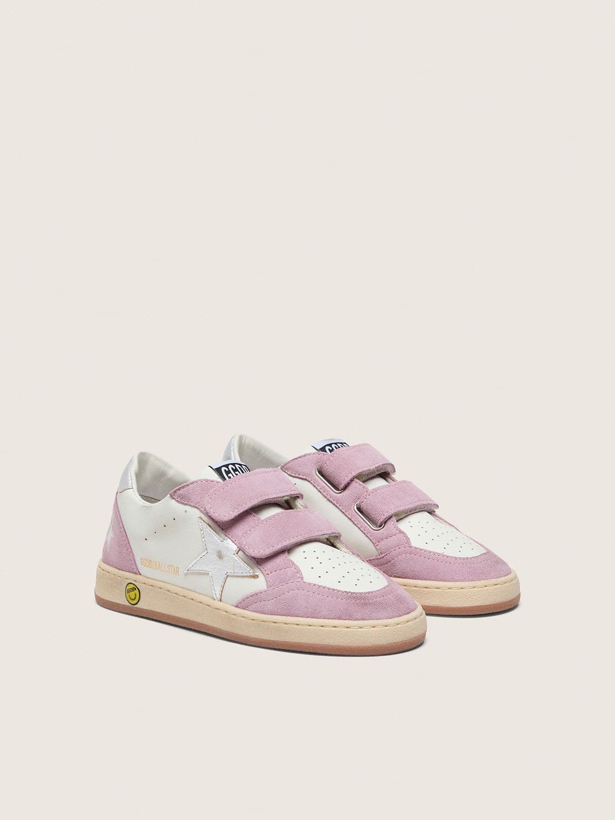 Golden Goose - Young Ball Star in white leather with metallic silver leather star and lilac suede inserts in 