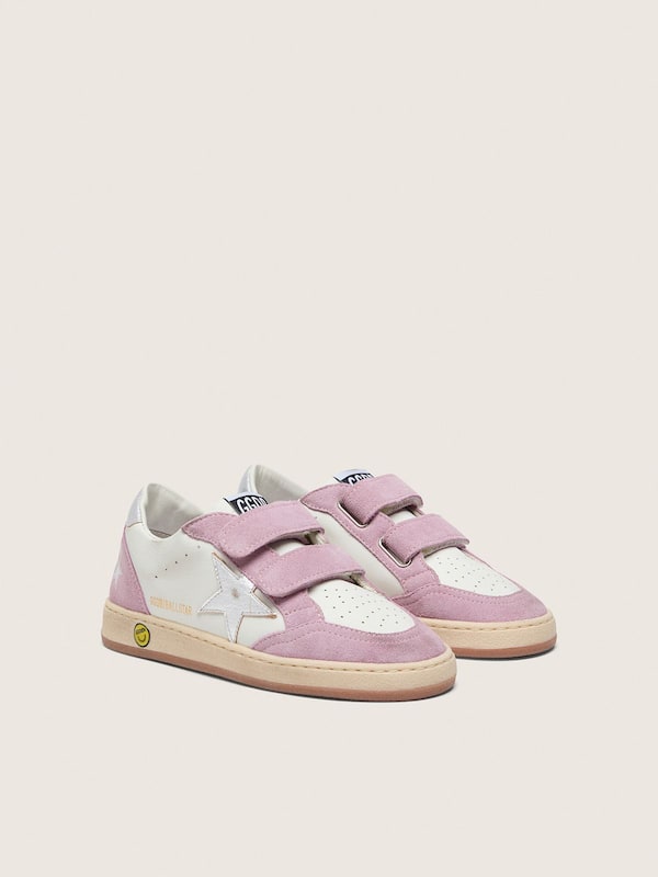 Golden Goose - Young Ball Star in white leather with metallic silver leather star and lilac suede inserts in 