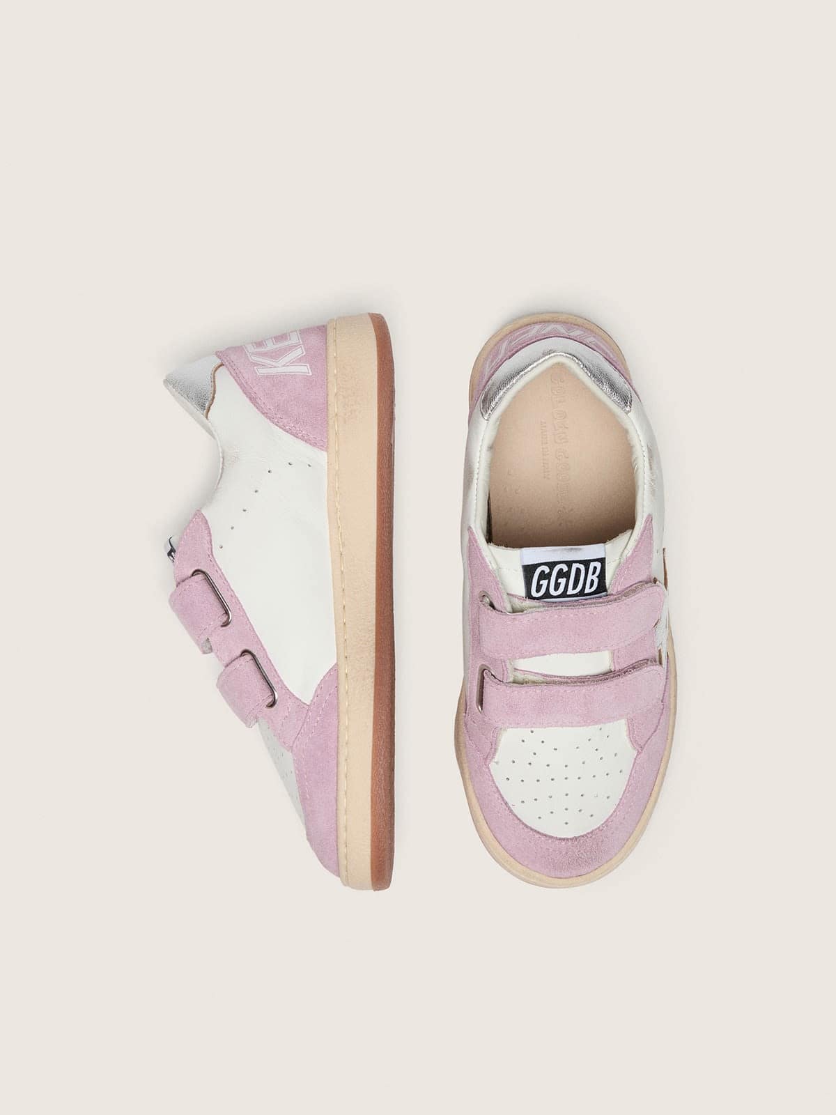 Golden Goose - Young Ball Star in white leather with metallic silver leather star and lilac suede inserts in 