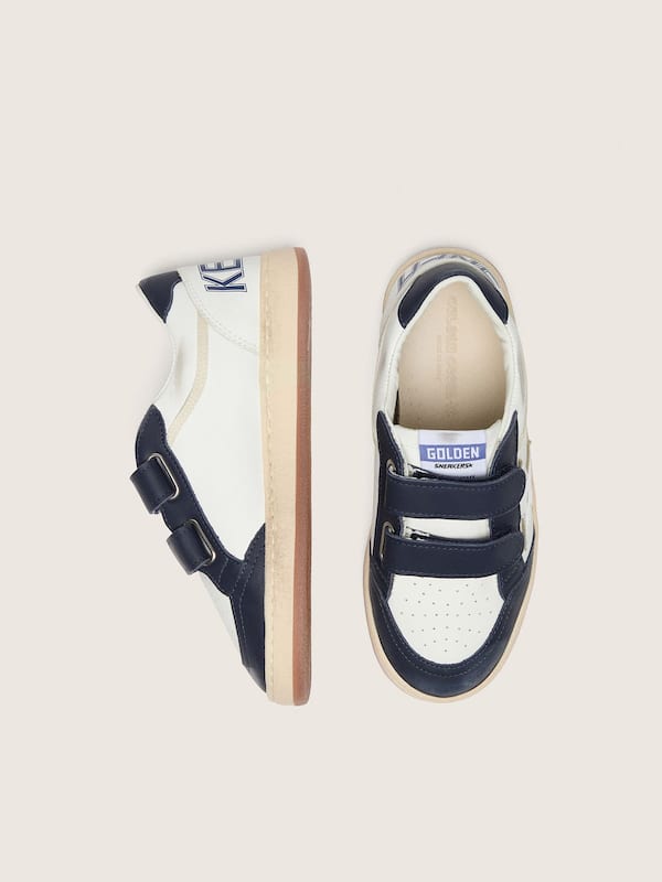 Golden Goose - Young Ball Star in white leather with metallic silver leather star and dark blue leather inserts in 