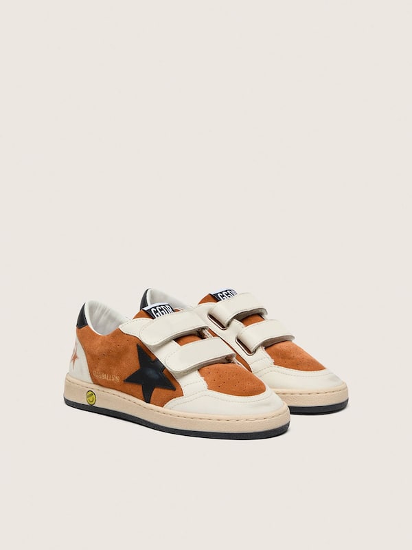 Golden Goose - Ball Star young in suede mattone e pelle crema con stella in pelle nera in 