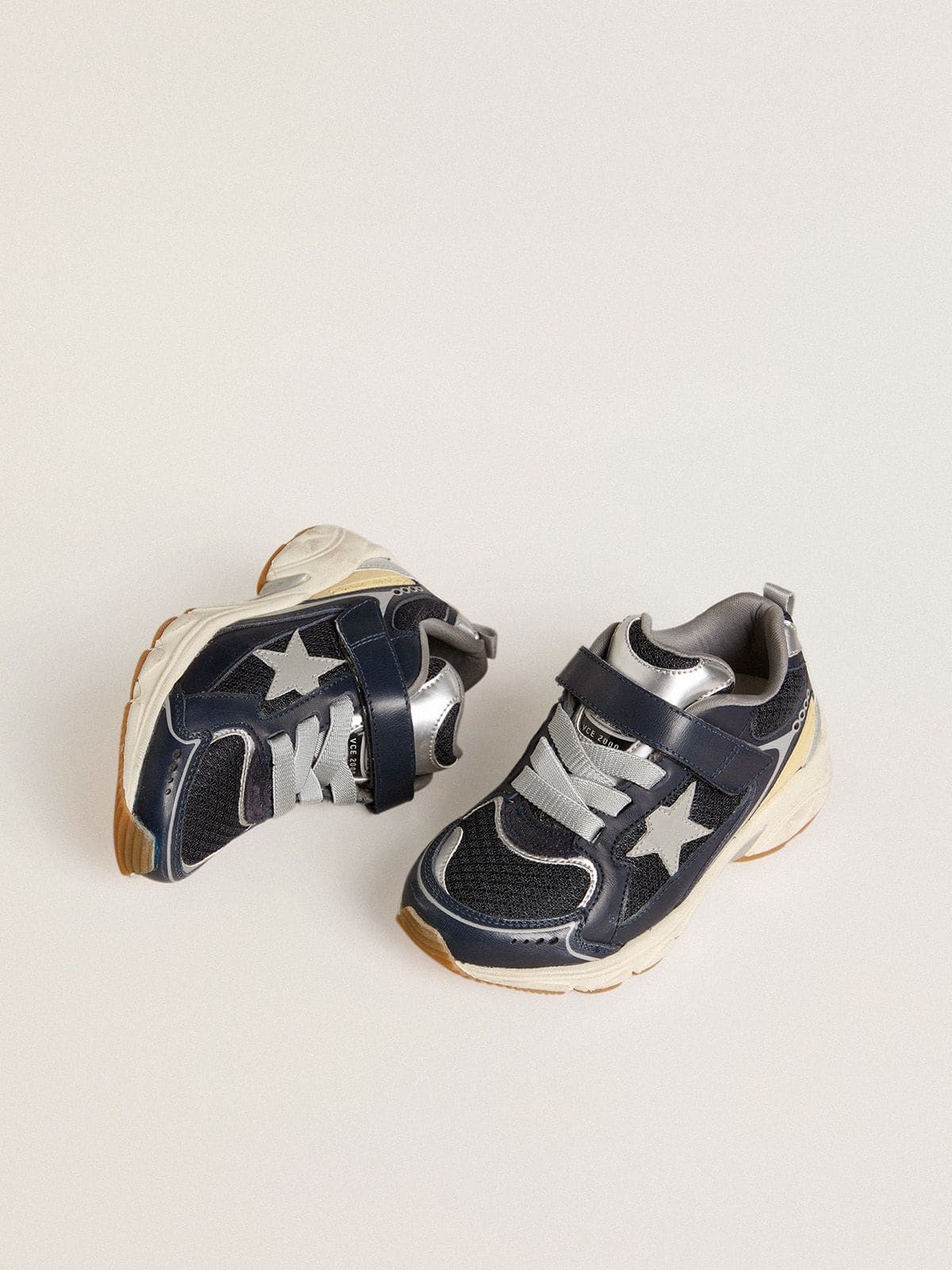 Golden Goose - Young Lightstar in blue leather and mesh with gray leather star in 