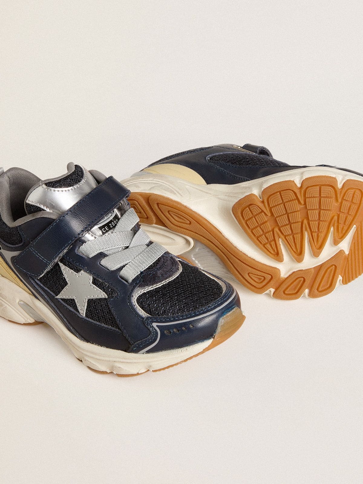 Golden Goose - Young Lightstar in blue leather and mesh with gray leather star in 
