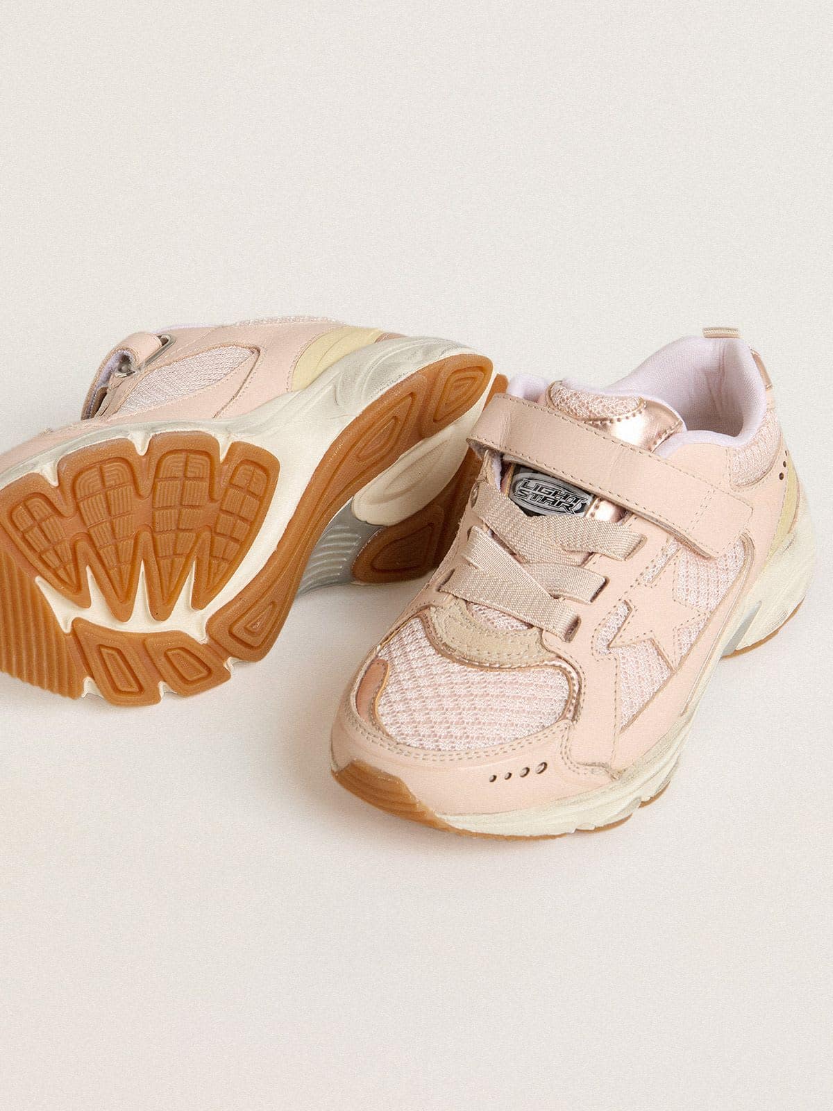 Golden Goose - Young Lightstar in pink leather and mesh with pink leather star in 
