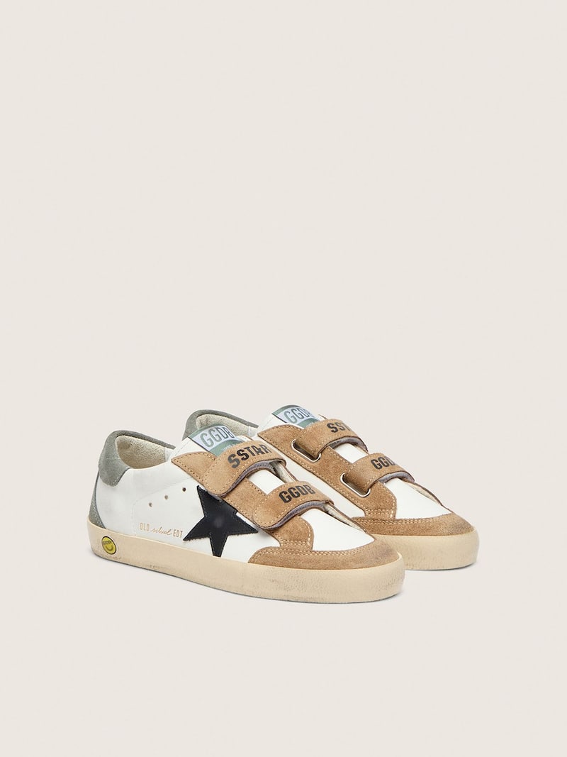 Golden Goose - Old School Young mit schwarzem Lederstern und beige-gr&uuml;nen Suede-Eins&auml;tzen in 