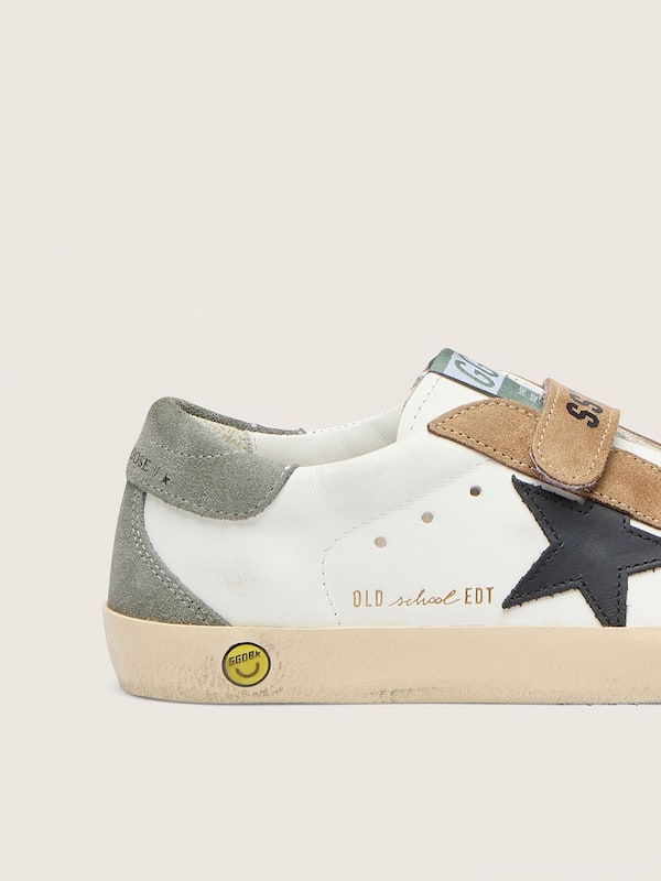 Golden Goose - Young Old School with black leather star and beige and green suede inserts in 