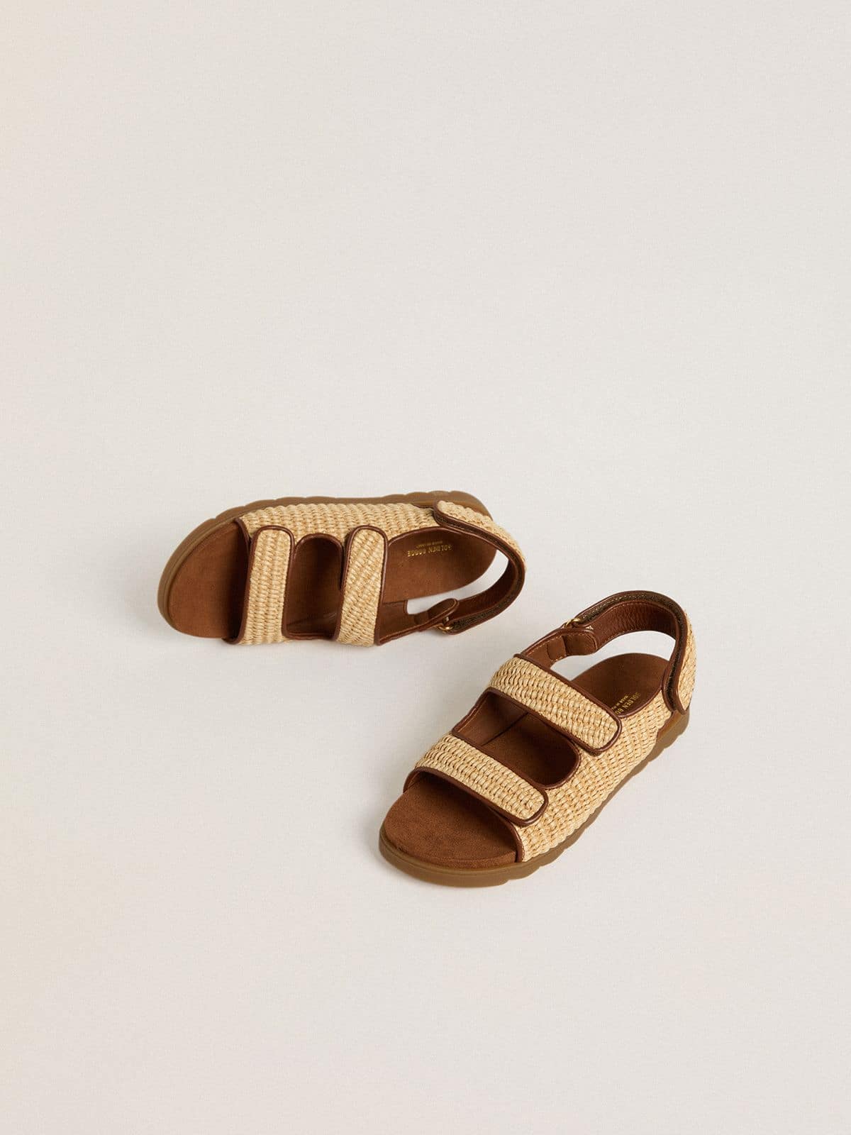 Golden Goose - Noa Young sandals in beige raffia and brown leather in 