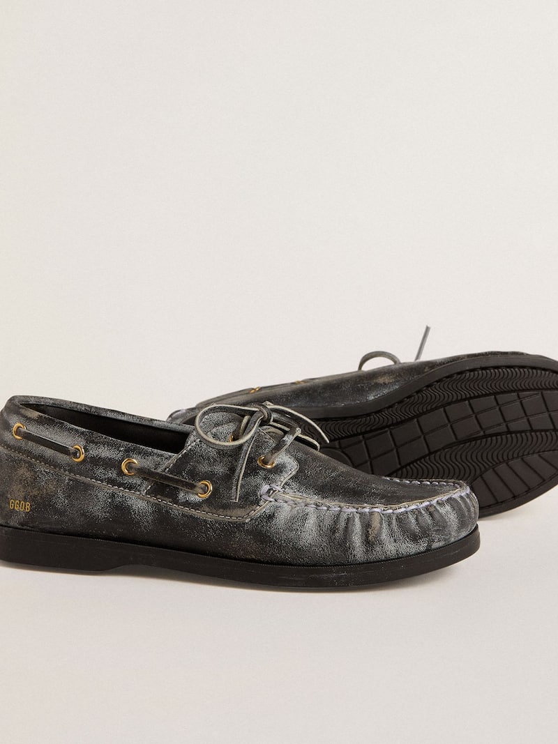 Golden Goose - Mocas&iacute;n Cruise Young de piel efecto desgastado negra in 