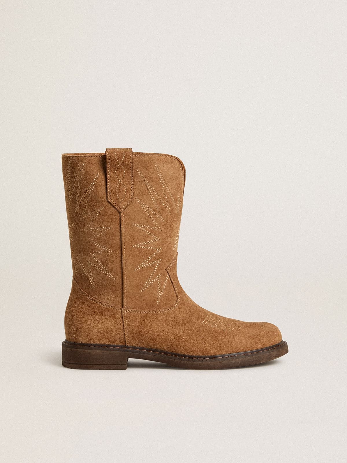 Golden Goose - Stivali Wish Young in suede cammello con ricamo a stella in 