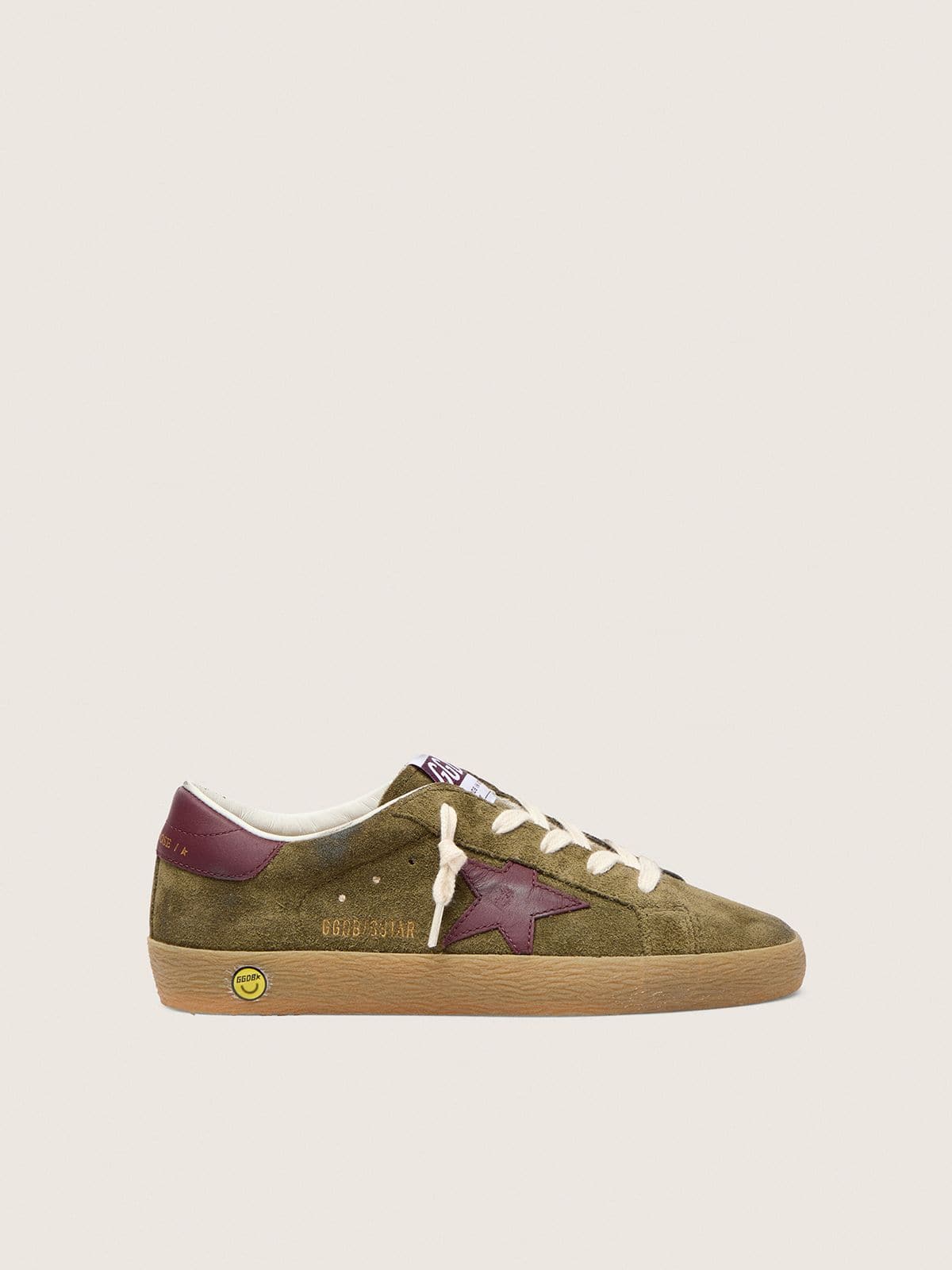 Golden Goose - Young Super-Star in military-green suede with burgundy leather star and heel tab in 