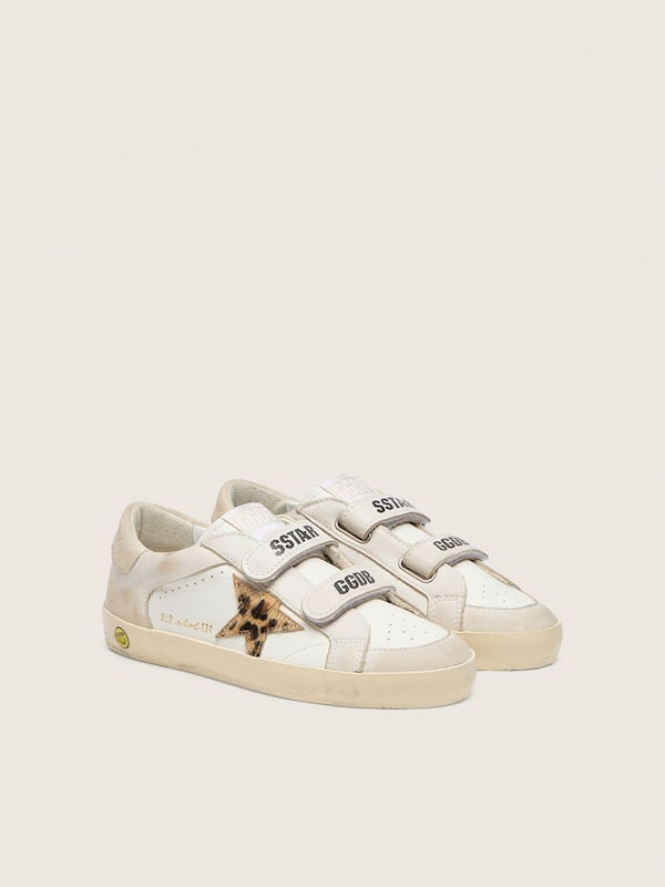 Golden Goose - Young Old School in nappa with leopard-print pony skin star and leather inserts in 