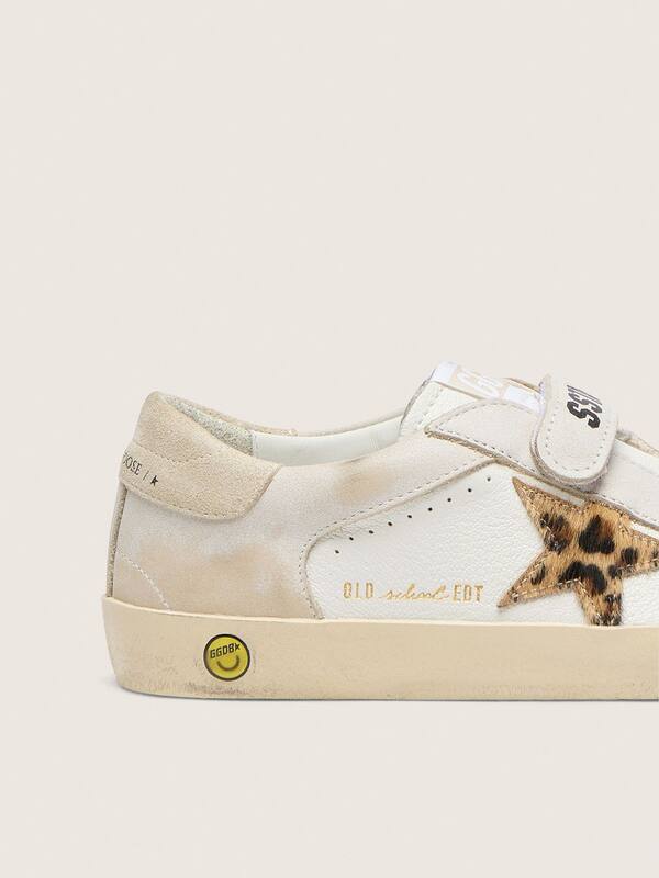 Golden Goose - Young Old School in nappa with leopard-print pony skin star and leather inserts in 
