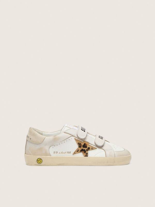 Golden Goose - Young Old School in nappa with leopard-print pony skin star and leather inserts in 