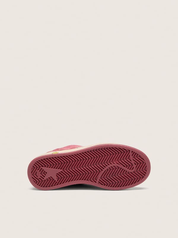 Golden Goose - Ball Star Young in suede rosso con stella in pelle bianca e talloncino laminato argento in 