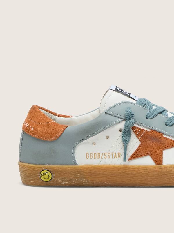 Golden Goose - Young Super-Star in white and ice-blue leather with orange suede star in 