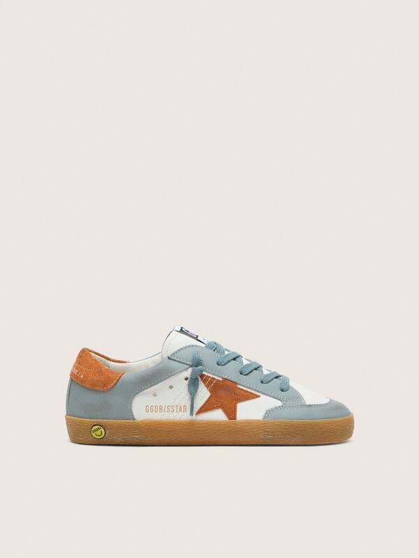 Golden Goose - Young Super-Star in white and ice-blue leather with orange suede star in 