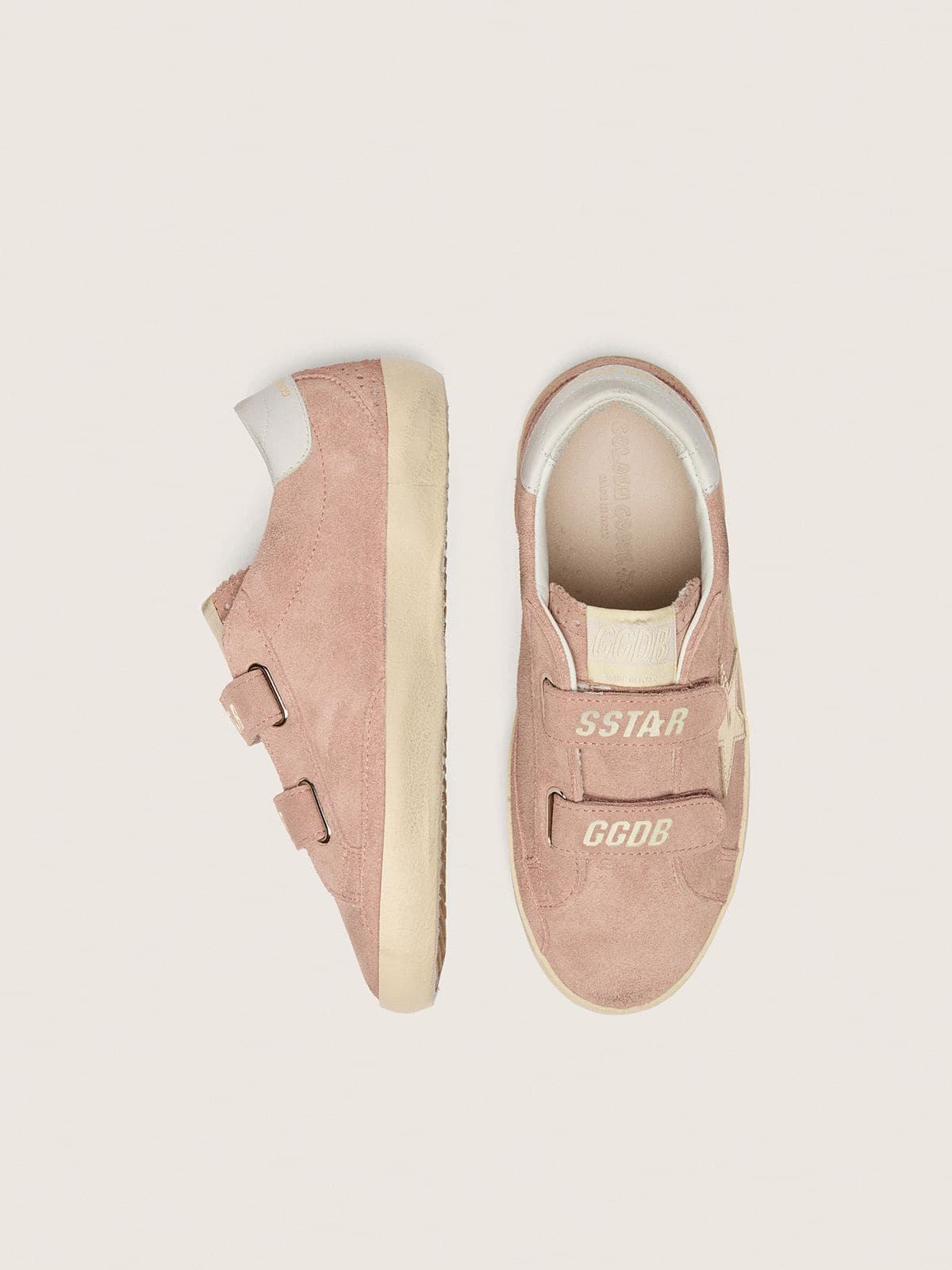 Golden Goose - Young Old School in pink suede with platinum metallic leather star in 