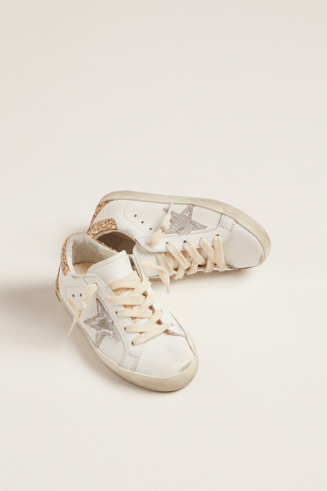 Golden Goose - Junior super-star with gold glitter heel in 