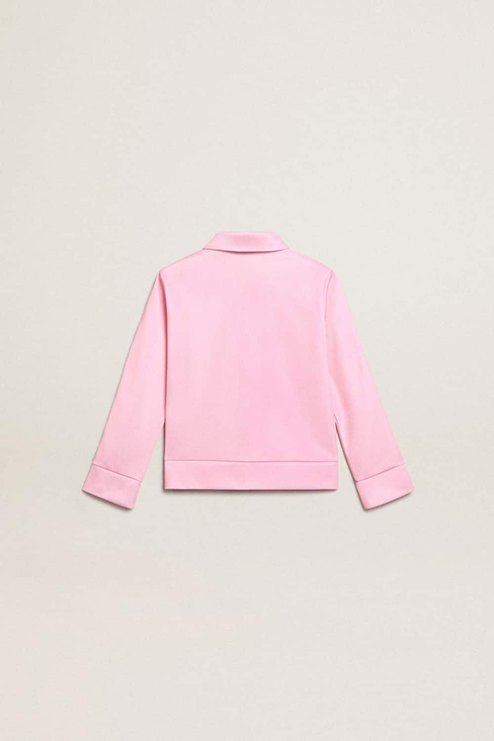 Golden Goose - Sweat-shirt rose avec fermeture à glissière, bande blanche et étoiles roses in 