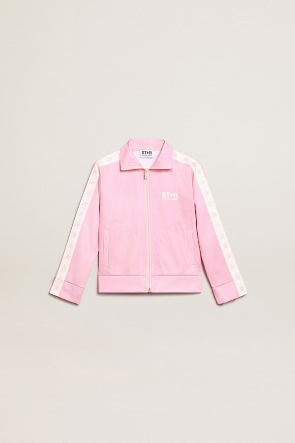 Golden Goose - Pink zipped sweatshirt with white strip and pink stars in 