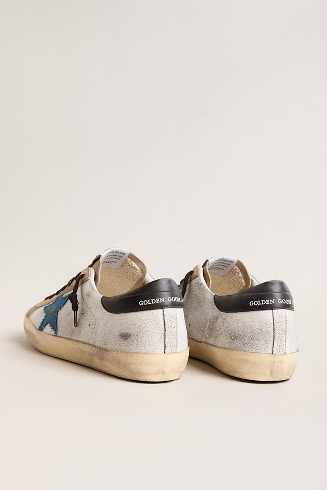 Golden Goose - Men&rsquo;s Super-Star with light blue canvas star and black leather heel tab in 