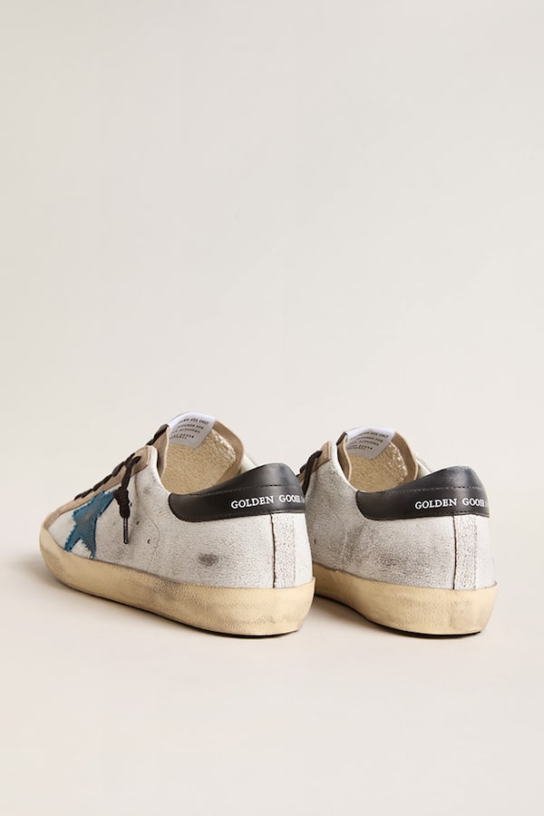 Golden Goose - Men&rsquo;s Super-Star with light blue canvas star and black leather heel tab in 