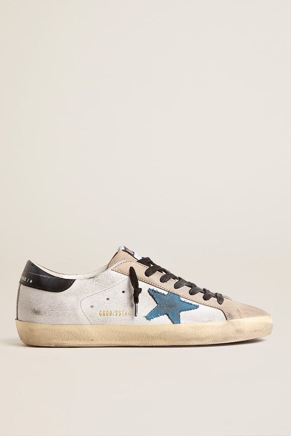 Golden Goose - Men&rsquo;s Super-Star with light blue canvas star and black leather heel tab in 